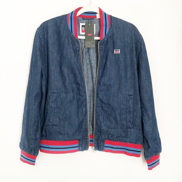 Levi’s Denim Soraya Bomber Jacket Stripe Trim M - Picture 5 of 9